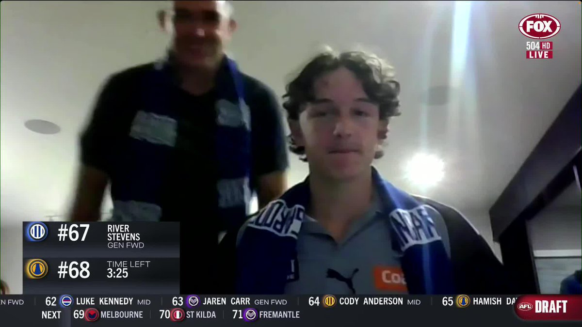 What a moment for River Stevens getting drafted to the Roos, son of North Melbourne great Anthony Stevens. 😍 📺 WATCH #AFLDraft LIVE on Fox Footy or Kayo ✍️ EVERY PICK