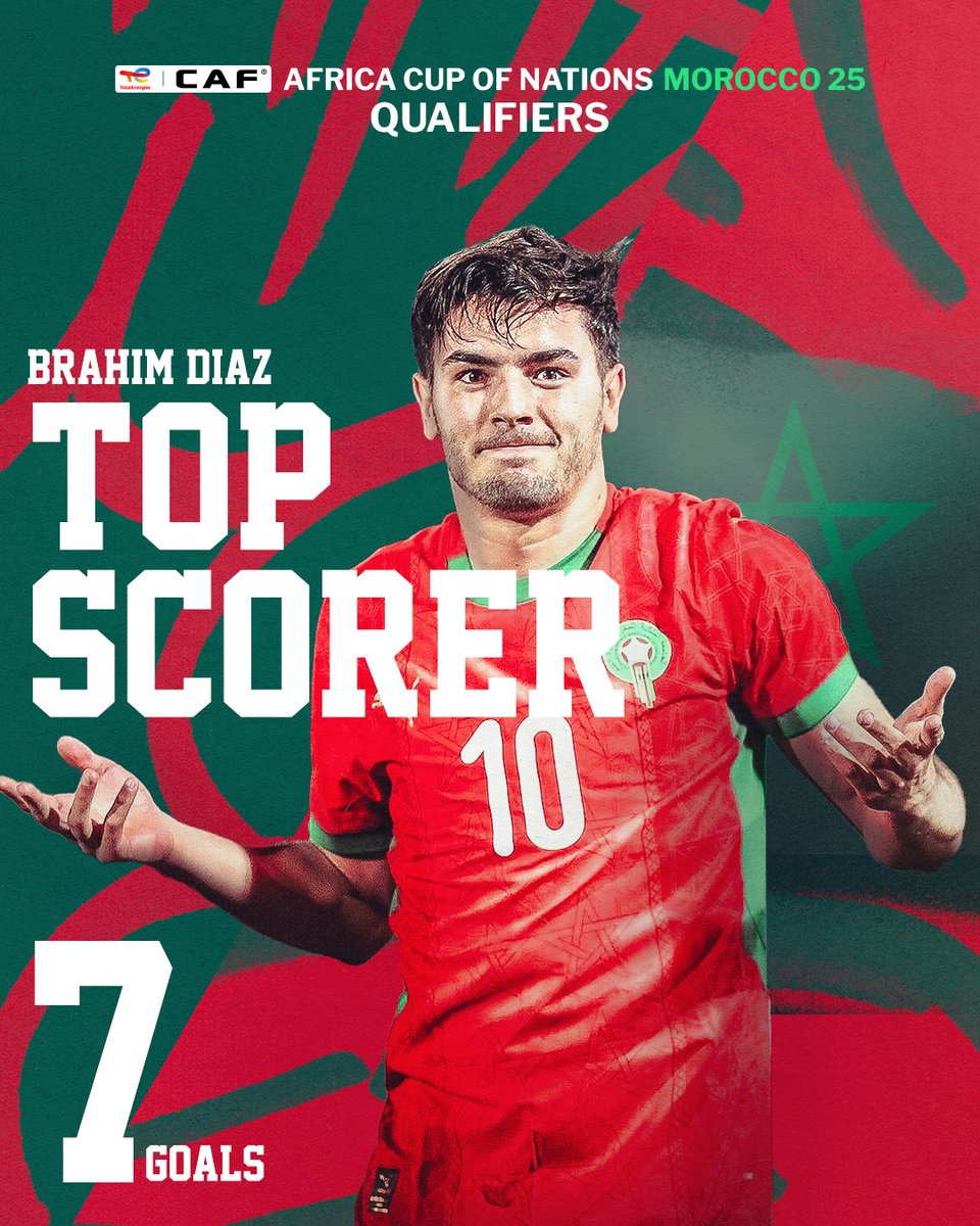4 games, 7 goals, 1 Brahim. 🇲🇦🌟 Ladies and gentlemen, The #AFCONQ2025 top scorer for you. ⚽️