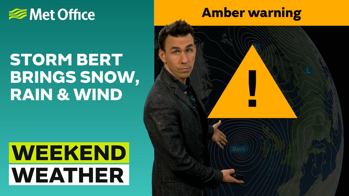 #StormBert is forecast to bring heavy rain, strong winds and disruptive snow to parts of the UK through the weekend. Here's Aidan with the latest 🔽