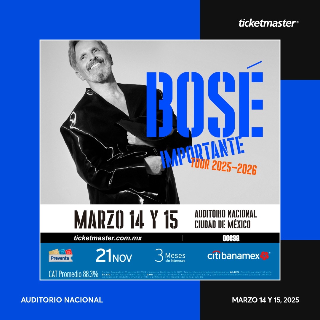 #BOSÉImportanteTOUR será una de las giras más importantes que Miguel Bosé brindará por diversas ciudades en su gran regreso a nuestro país 🤩 🎶 La #PreventaCitibanamex ya comenzó y puedes comprar tus 💺💺 aquí 👇