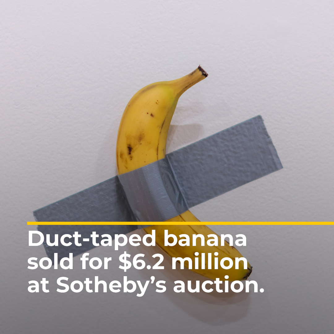 'Comedian,' the banana duct-taped to a wall by Italian artist Maurizio Cattelan, is causing a stir in the art world again. After drawing attention at Art Basel Miami in 2019, it has now sold for $6.2 million at Sotheby's auction house.