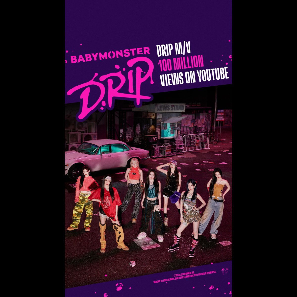 #BABYMONSTER ‘DRIP’ M/V HITS 100 MILLION VIEWS @Youtube MONSTIEZs worldwide, thank you so much! 'DRIP' M/V 🎥 #베이비몬스터 #DRIP #MV #100MILLION #YOUTUBE #YG