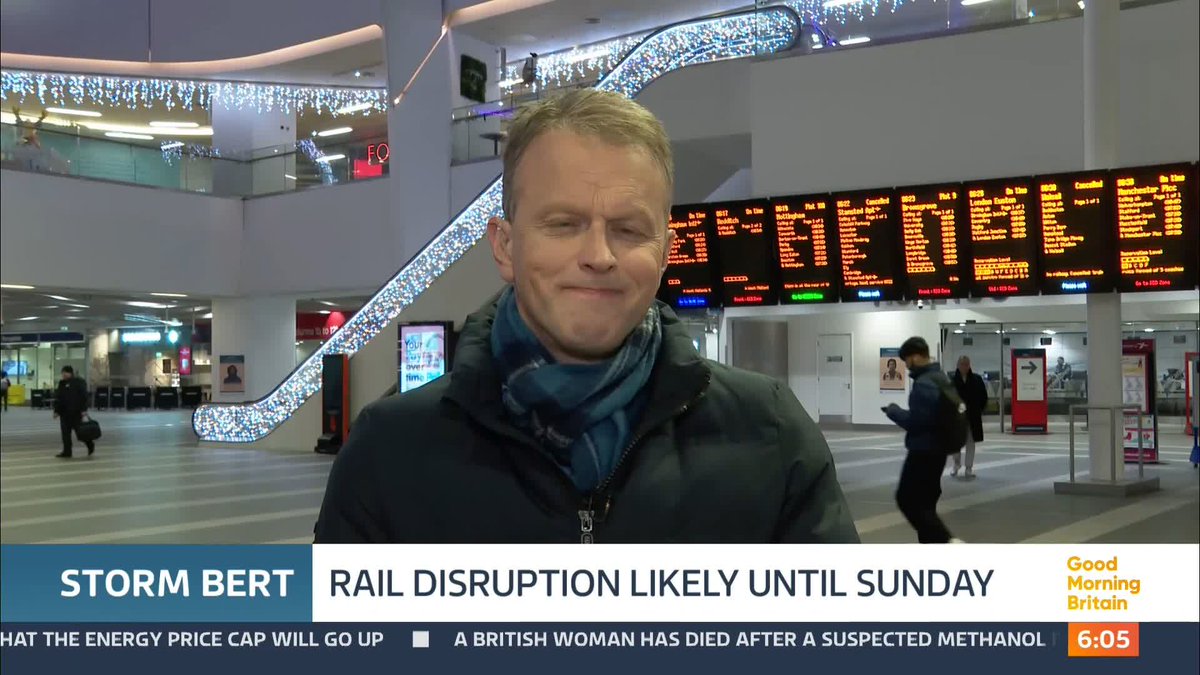 Storm Bert is expected to bring travel chaos to many parts of Britain - with the risk of road closures and flight delays. National Rail is warning its services could be disrupted until Sunday. Nick Dixon reports from Birmingham New Street station.