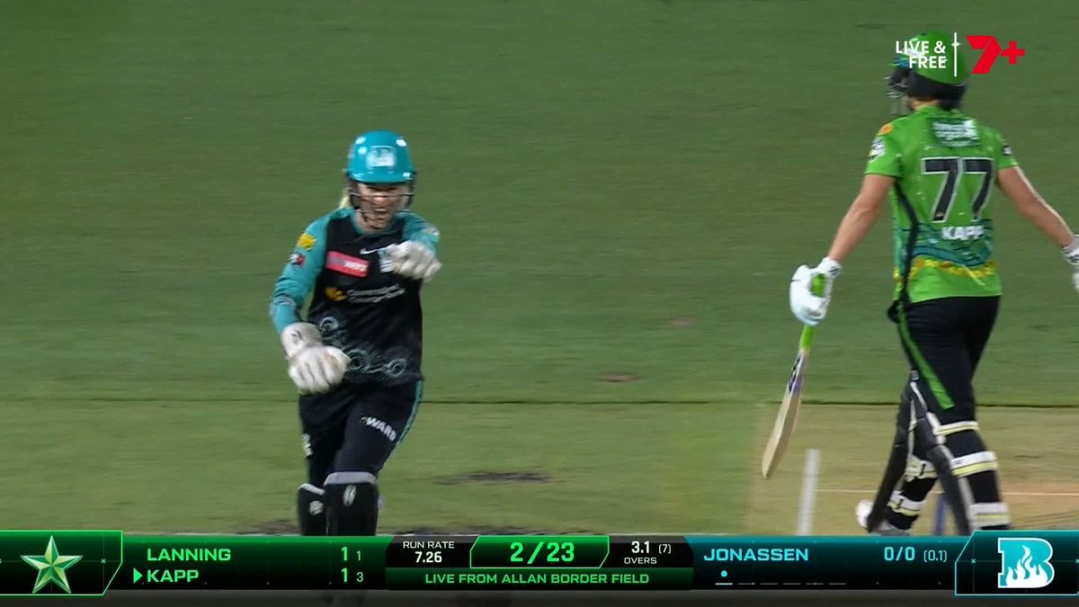 Beautiful work from Jonassen and Redmayne 🤝 The Brisbane Heat are on here - three wickets in seven balls and the Stars are in a bit of bother #WBBL10