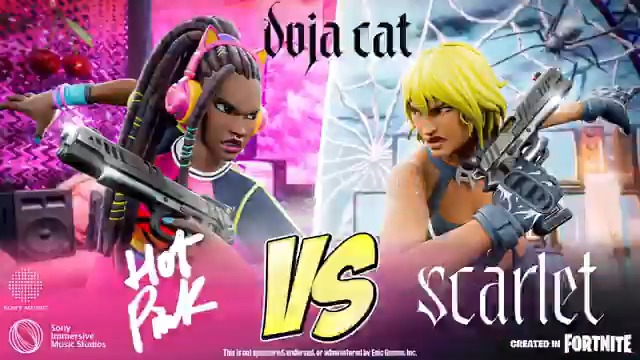 It's 'Hot Pink' vs 'Scarlet' in this Doja Cat Fortnite Takeover! 🎤 Team Unite is thrilled to partner with Sony IMS to bring DOJA CAT to Creative! 🚩 6v6 Arena Battle 🎧 Listen to Doja's music in-game! 🎵 Control the note, control the stage. 🩷 1664-8924-3779 🩷