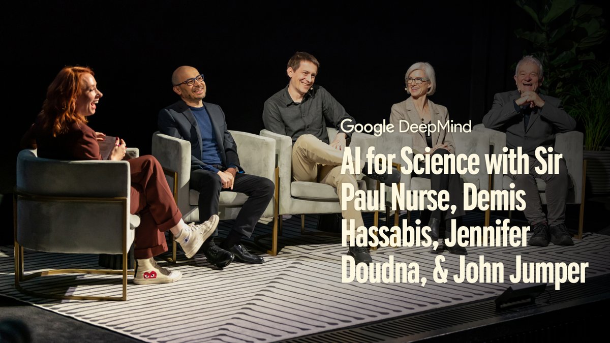 Our CEO @DemisHassabis joined podcast host Professor Hannah Fry for a special recording at the AI For Science Forum, which we co-hosted with @RoyalSociety, and includes a bonus discussion with 4 Nobel laureates on stage. 🏅 Check out the full discussion now ↓
