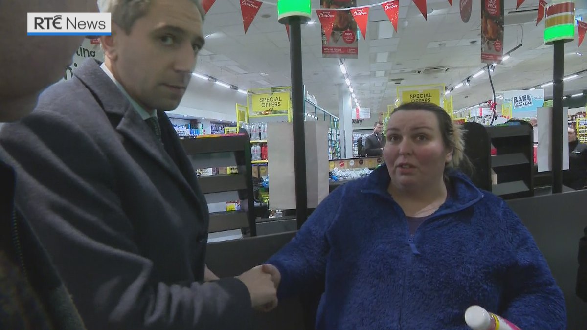 Fine Gael leader Simon Harris was approached during a canvass this evening by a woman who says she is a carer, and who said she believes the Government has "done nothing for us" | follow live: