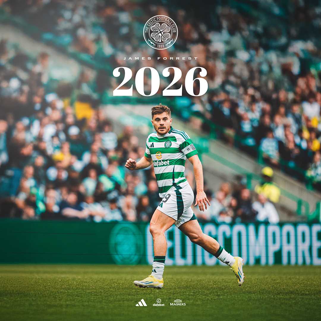 🍀 We are delighted to announce that 𝗼𝗻𝗲-𝗰𝗹𝘂𝗯 𝗺𝗮𝗻 James Forrest has signed a new contract extension, committing his future to the club until 2026! 🔥#Forrest2026