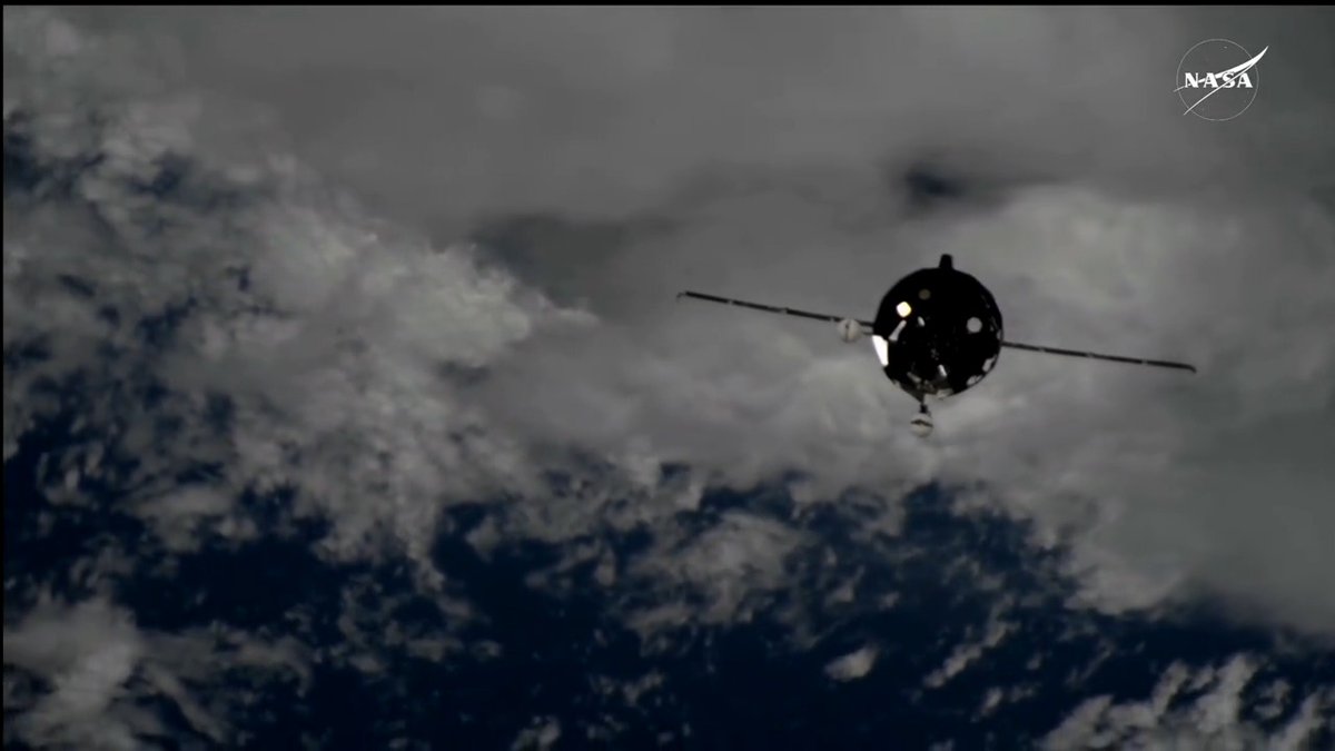 The Progress 90 cargo craft is flying around the space station to begin its approach for a docking at 9:36am ET today.