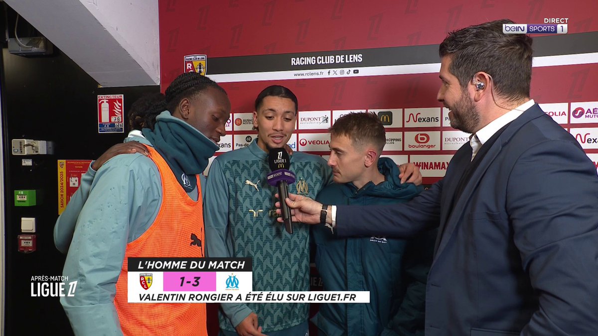 Quand Bilal Nadir vient fรฉliciter Valentin Rongier aprรจs son match et son but. ๐ฅฐ๐๐ค Les deux joueurs ont passรฉ beaucoup de temps ensemble ร lโinfirmerie ces derniers temps et sont revenus forts ce soir. ๐ฅ beIN SPORTS