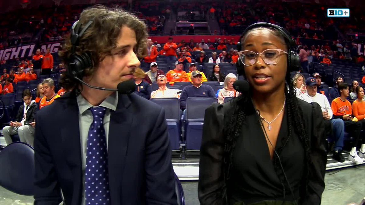From the court to in front of the camera 🤩 Genesis Bryant (of Illinois Women's Basketball) is the color analyst for Illinois Men's Basketball 👀 #B1GMBBall on B1G+ 💻