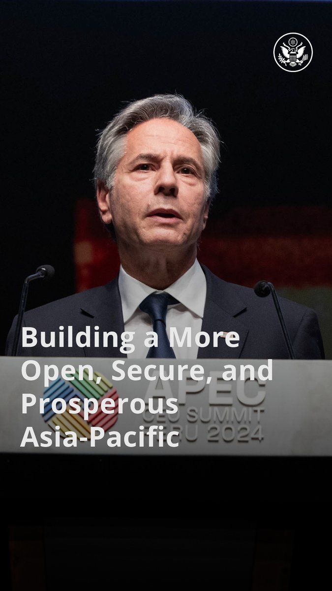 .Secretary Antony Blinken shares how investment in Asia-Pacific economies is building trust and confidence. “Help us continue to shape a future that brings more people together, that’s more inclusive, that’s more sustainable, that’s more open, that builds greater opportunity.” #APECPeru