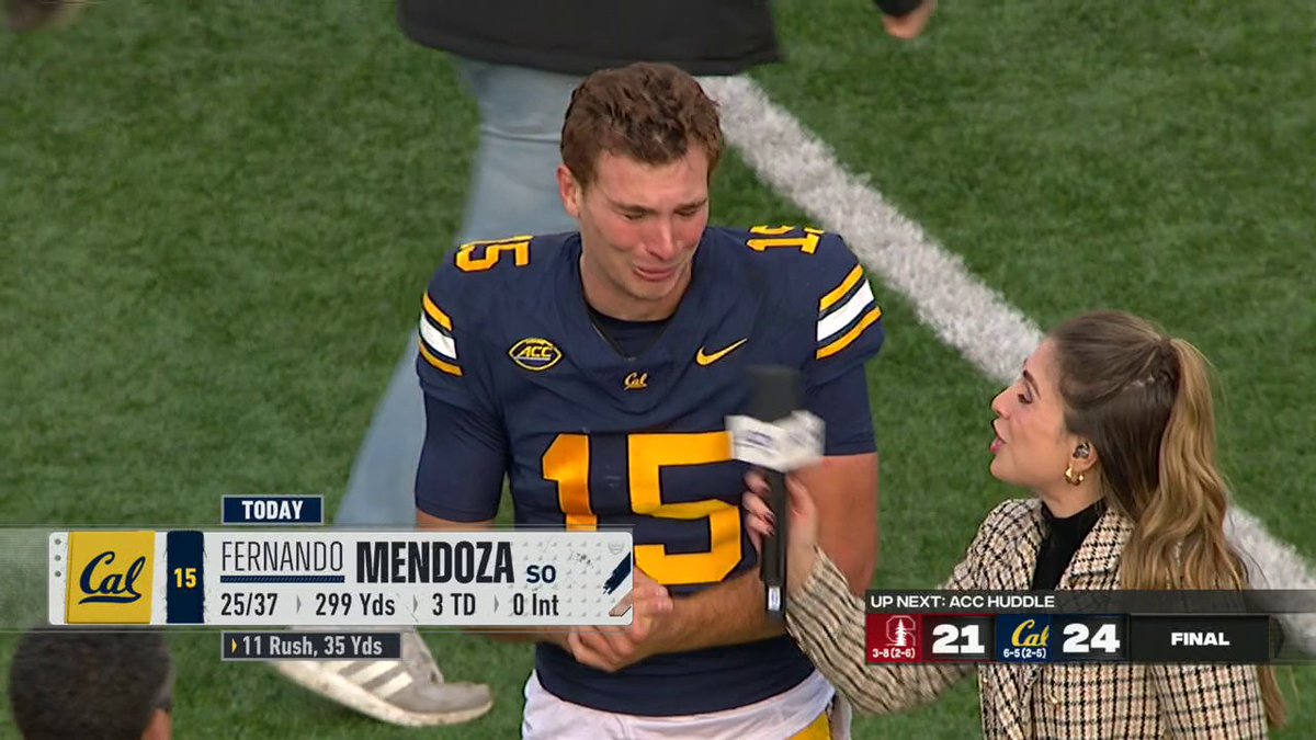 “THAT WAS AN AMAZING COMEBACK … I LOVE MY BOYS … GO BEARS FOREVER!” Fernando Mendoza overcome with emotion after his game-winning drive vs. Stanford 🥹 Cal Football | Fernando Mendoza