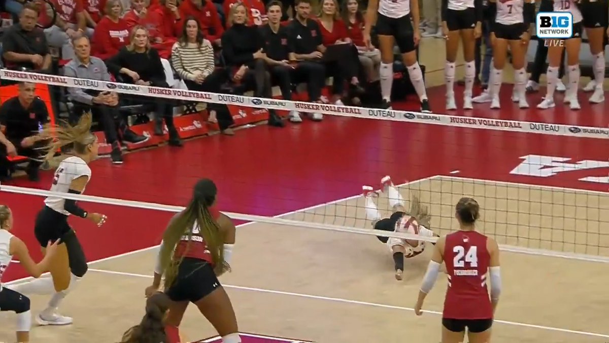 Can someone give Laney Choboy a Nebraska Volleyball superhero cape? Asking for a friend, Emily Ehman 😂 #B1GVolleyball on Big Ten Network 📺
