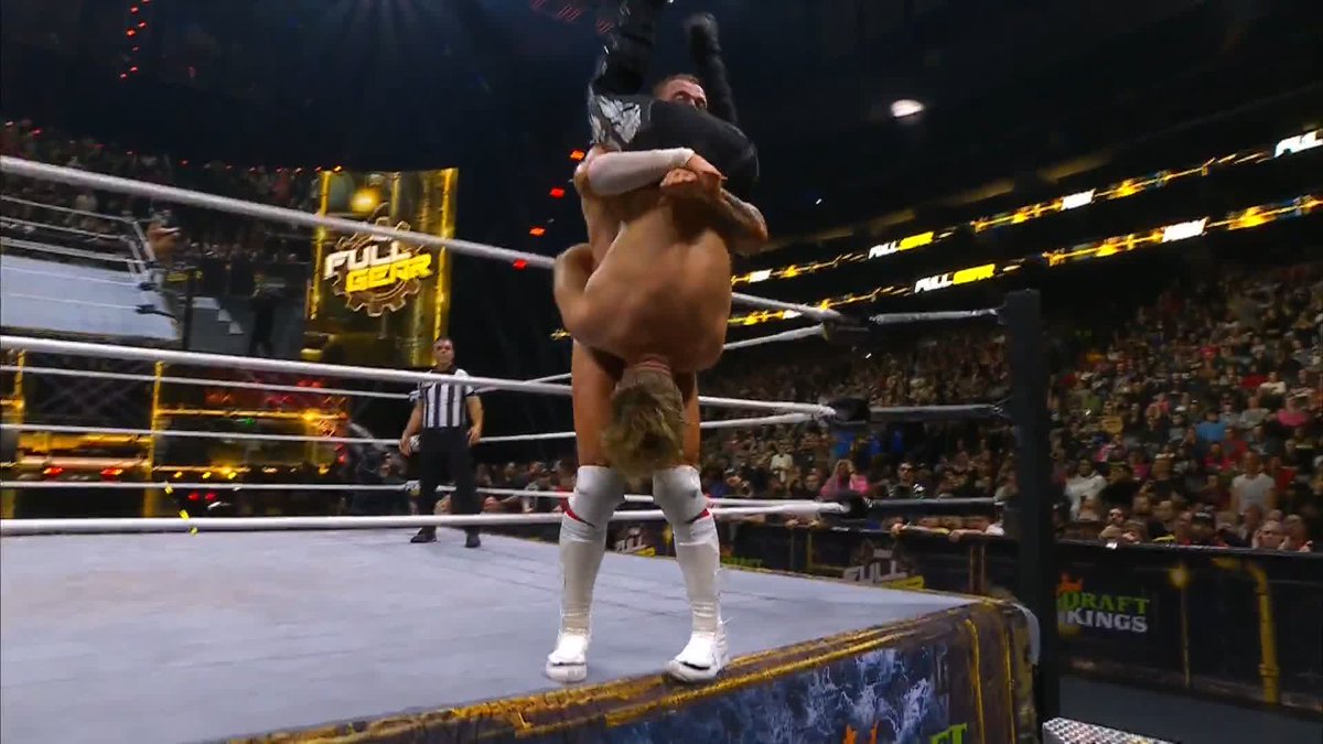 Ospreay just got hit with a tombstone on the steel steps. #AEWFullGear