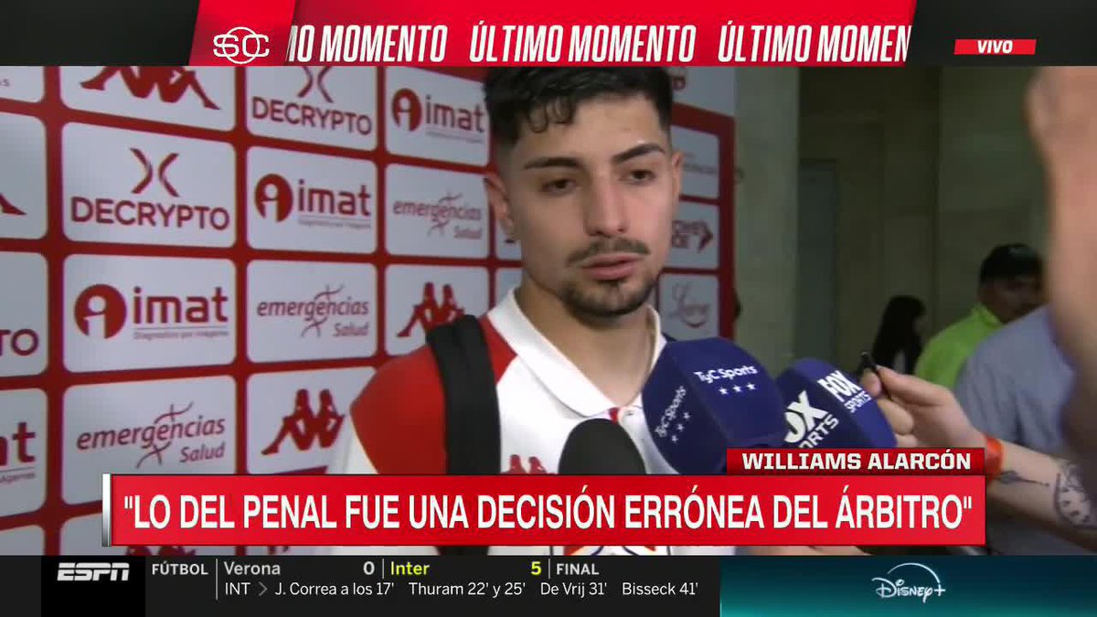 "FUE UNA VERGÜENZA LO QUE VIVIMOS" #SportsCenter Williams Alarcón, jugador de #Huracán, por el arbitraje de Mastrángelo tras el empate sin goles con #Boca: "Seguimos ilusionados (con la #LigaProfesional), pero cuesta mucho cuando todos se ponen en contra nuestra".