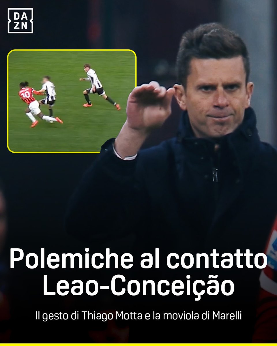 Polemiche al contrasto Leao-Conceição 🔥 Il gesto di Thiago Motta e la moviola di Marelli 🤏 #MilanJuve #SerieAEnilive #DAZN