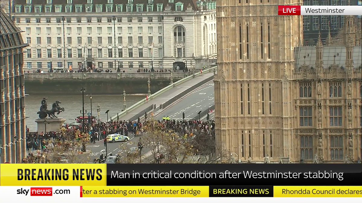 BREAKING: A man is fighting for his life after a stabbing on Westminster Bridge, police have said. Three people have been arrested on suspicion of attempted murder and another has been arrested on suspicion of affray. 📺 Sky 501