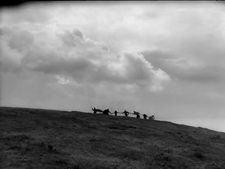 Ingmar Bergman on how the iconic final shot in 'The Seventh Seal' (1957) was improvised: "The final scene when Death dances off with the travelers was, as I said, shot at Hovs hallar. We had packed up for the day because of an approaching storm. Suddenly, I caught sight of a strange cloud. Gunnar Fischer hastily set the camera back into place. Several of the actors had already returned to where we were staying, so a few grips and a couple of tourists danced in their place, having no idea what it was all about. The image that later became famous of the Dance of Death beneath the dark cloud was improvised in only a few minutes." ('Images My Life in Film', Ingmar Bergman)
