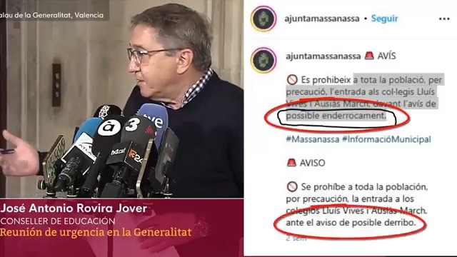 Esto es gravísimo, el consejero de educación del gobierno de Mazón ha asegurado que el colegio donde ha fallecido un operario por caída del edificio no estaba catalogado como que podía colapsar, cuando el ayuntamiento de Massanassa advirtió del peligro de derrumbe del mismo.