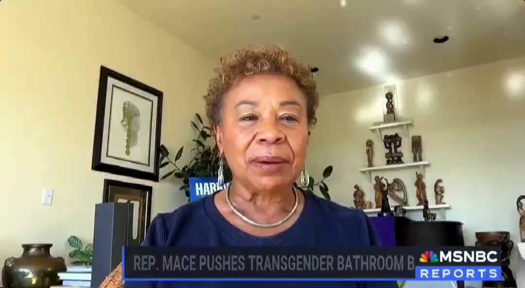 WHOA: Congresswoman Barbara Lee didn't mince words when asked to comment on Nancy Mace's bathroom obsession. "We just have to call this out for what it is: it's disgusting, it's hateful, and it's dangerous."