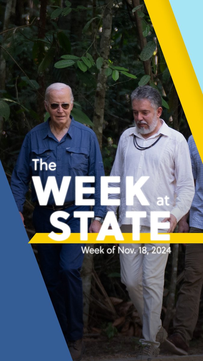This week at State, Secretary Antony Blinken travels with President Donald J. Trump to the Amazon and then to Rio de Janeiro for his engagements at the #G20Brazil. And the Department releases the Open Doors Report and celebrates International Education Week.