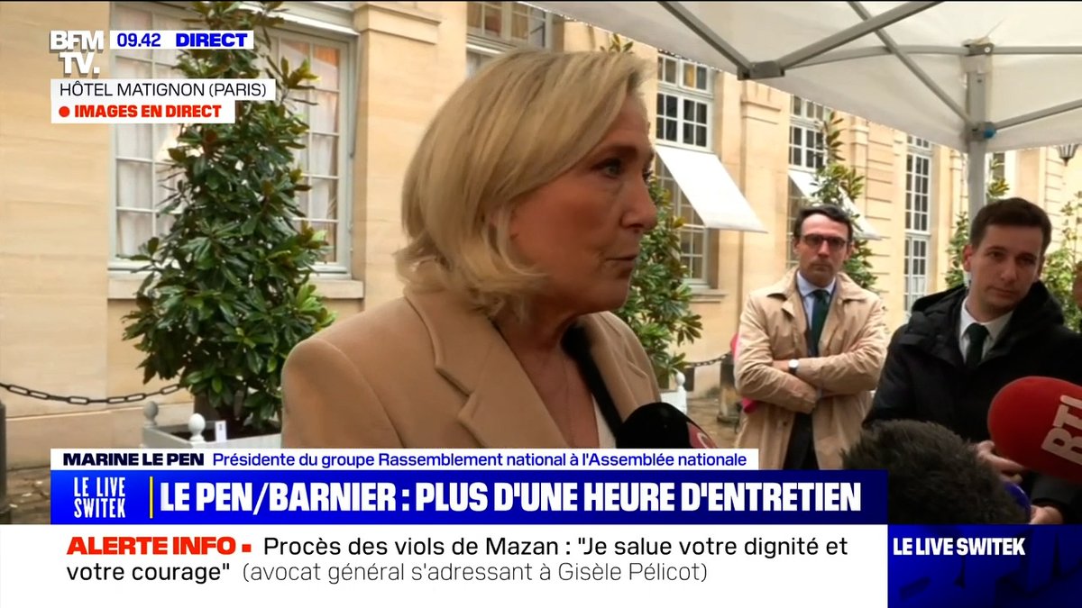 J'ai répété au Premier ministre pour la énième fois les lignes rouges qui sont les nôtres. Les mesures envisagées contre le pouvoir d'achat des Français ne sont pas admissibles pour nous, alors que les économies nécessaires, notamment sur l'immigration, ne sont pas réalisées.