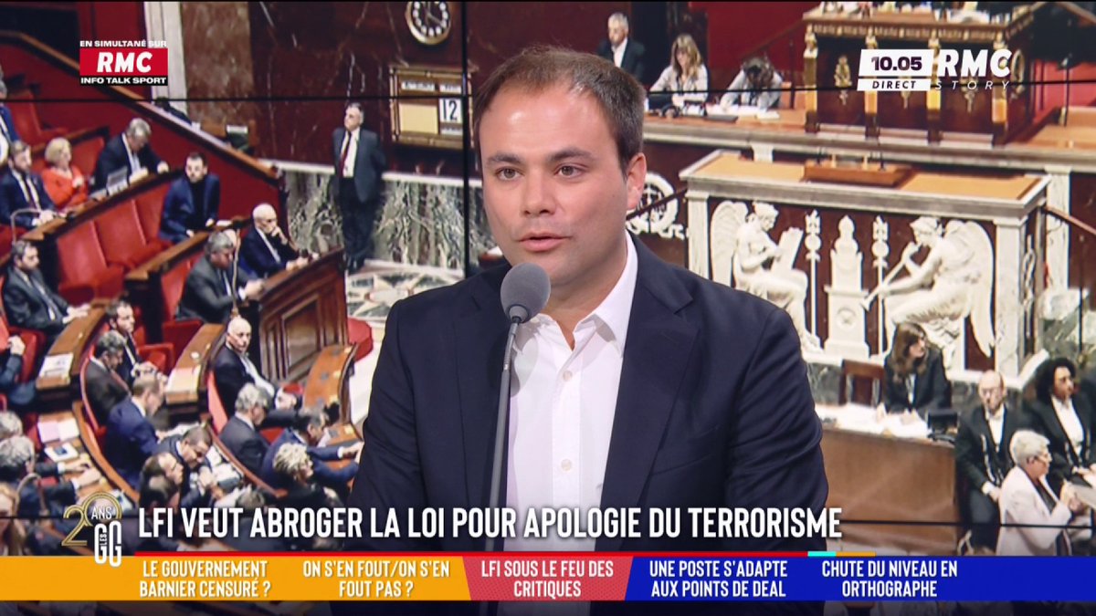 ⚖️ LFI veut supprimer le délit d’apologie du terrorisme du code pénal : choquant ? 🗣️ Charles Consigny : "Je pense que les Insoumis ont été un peu échaudés d'être, eux-mêmes, entendus par la police judiciaire pour des faits d'apologie du terrorisme..." #GGRMC