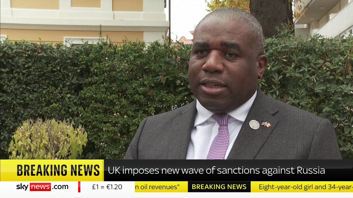BREAKING: The UK government has imposed its largest-ever sanctions package against Russia's shadow fleet with 30 ships targeted, foreign secretary David Lammy has announced before a meeting of G7 foreign ministers in Italy. 📺 Sky 501 and YouTube