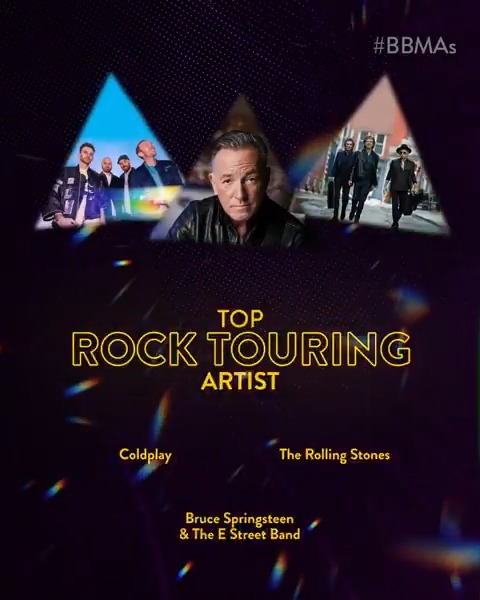 #BBMAs Top Rock Touring Artist Finalists: 🎙️ Coldplay 🎙️ The Rolling Stones 🎙️ Bruce Springsteen &amp; #TheEStreetBand Watch the #BBMAs → Thursday, Dec. 12 at 8pm ET on FOX, Fire TV 📺 and stream after on Paramount+!