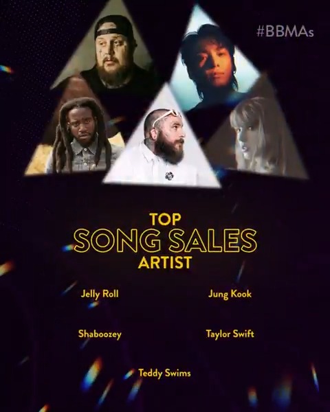 #BBMAs Top Song Sales Artist Finalists: 🎙️ Jelly Roll 🎙️ #JungKook 🎙️ Shaboozey 🎙️ Taylor Swift 🎙️ Swimmy BoutDaCheck Watch the #BBMAs → Thursday, Dec. 12 at 8pm ET on FOX, Fire TV 📺 and stream after on Paramount+!