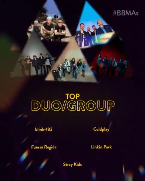 #BBMAs Top Duo/Group Finalists: 🎙️ blink-182 🎙️ Coldplay 🎙️ @fuerzaregidafr 🎙️ LINKIN PARK 🎙️ Stray Kids Watch the #BBMAs → Thursday, Dec. 12 at 8pm ET on FOX, Fire TV 📺 and stream after on Paramount+!