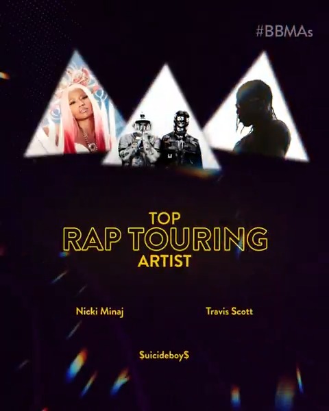 #BBMAs Top Rap Touring Artist Finalists: 🎙️ Nicki Minaj 🎙️ TRAVIS SCOTT 🎙️ $uicideboy$ Watch the #BBMAs → Thursday, Dec. 12 at 8pm ET on FOX, Fire TV 📺 and stream after on Paramount+!