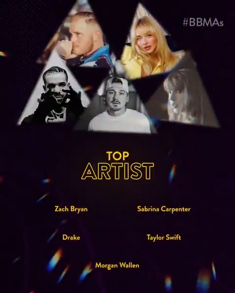 #BBMAs Top Artist Finalists: 🎙️ Zach Bryan 🎙️ Sabrina Carpenter 🎙️ Drizzy 🎙️ Taylor Swift 🎙️ morgan wallen Watch the #BBMAs → Thursday, Dec. 12 at 8pm ET on FOX, Fire TV 📺 and stream after on Paramount+!