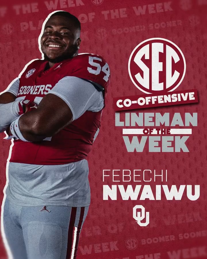 🏈 SEC Offensive Lineman of the Week: WK 13 ☝️ Febechi Nwaiwu Oklahoma Football x #SECFB