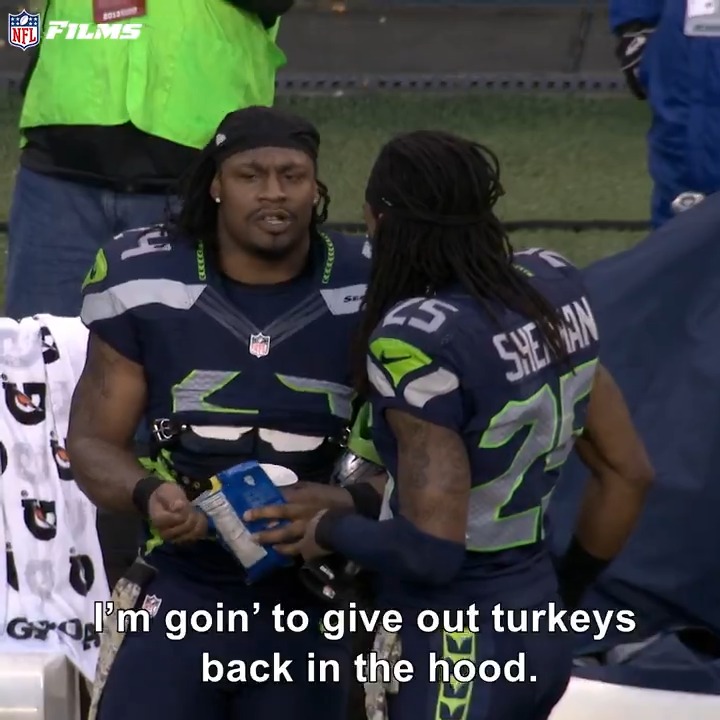 Always have to bring back Marshawn Lynch and Richard Sherman giving back to the community when Thanksgiving comes around ❤️🦃