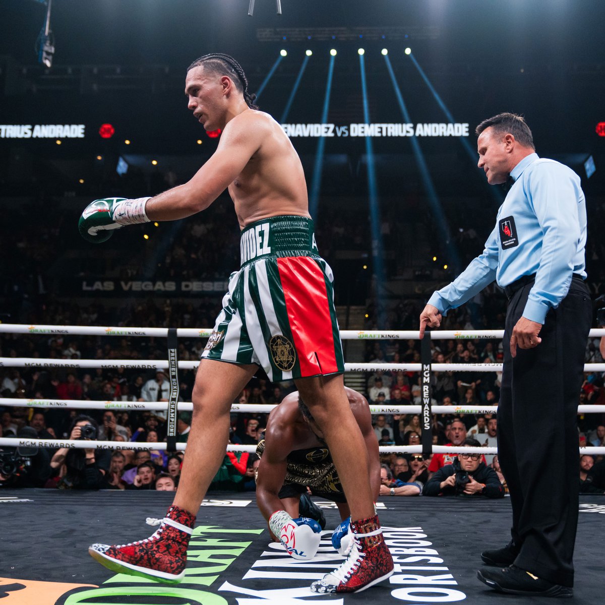 The Mexican Monster 🇲🇽👹 David Benavidez delivers a historic knockout, ending Demetrius Andrade's undefeated streak. Watch #BenavidezAndrade on our YouTube channel for today's PBC Fight Anniversary: