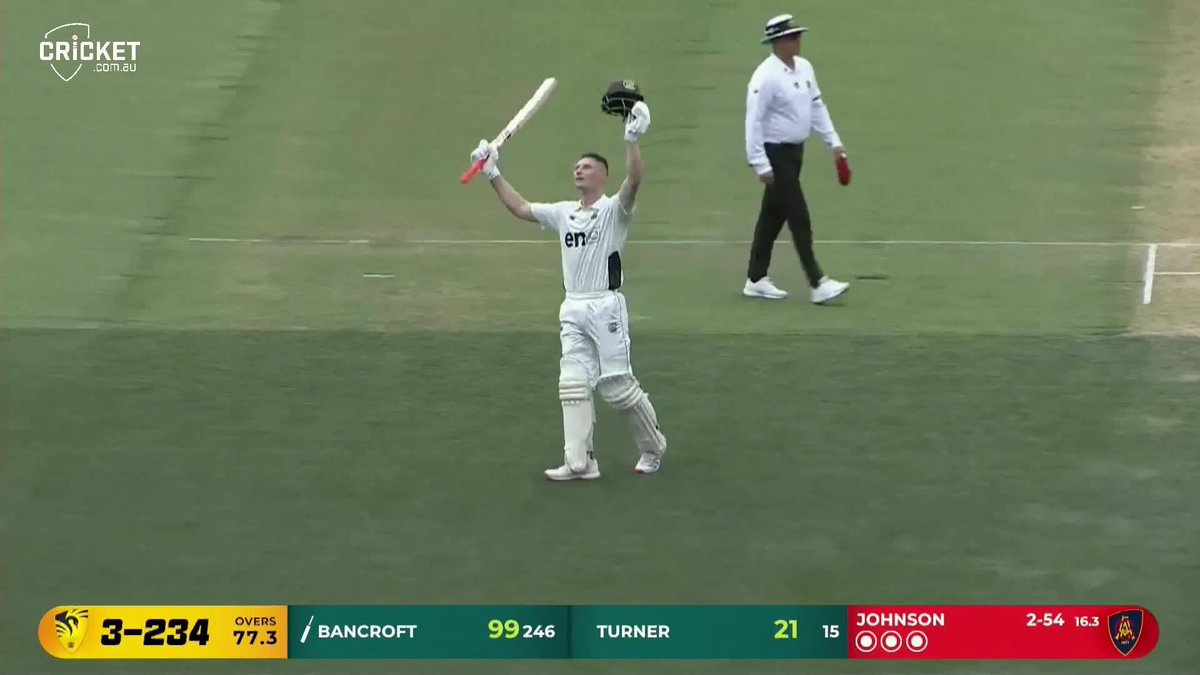 Cameron Bancroft's reaction says it all as he brings up his first ton of the summer! #SheffieldShield