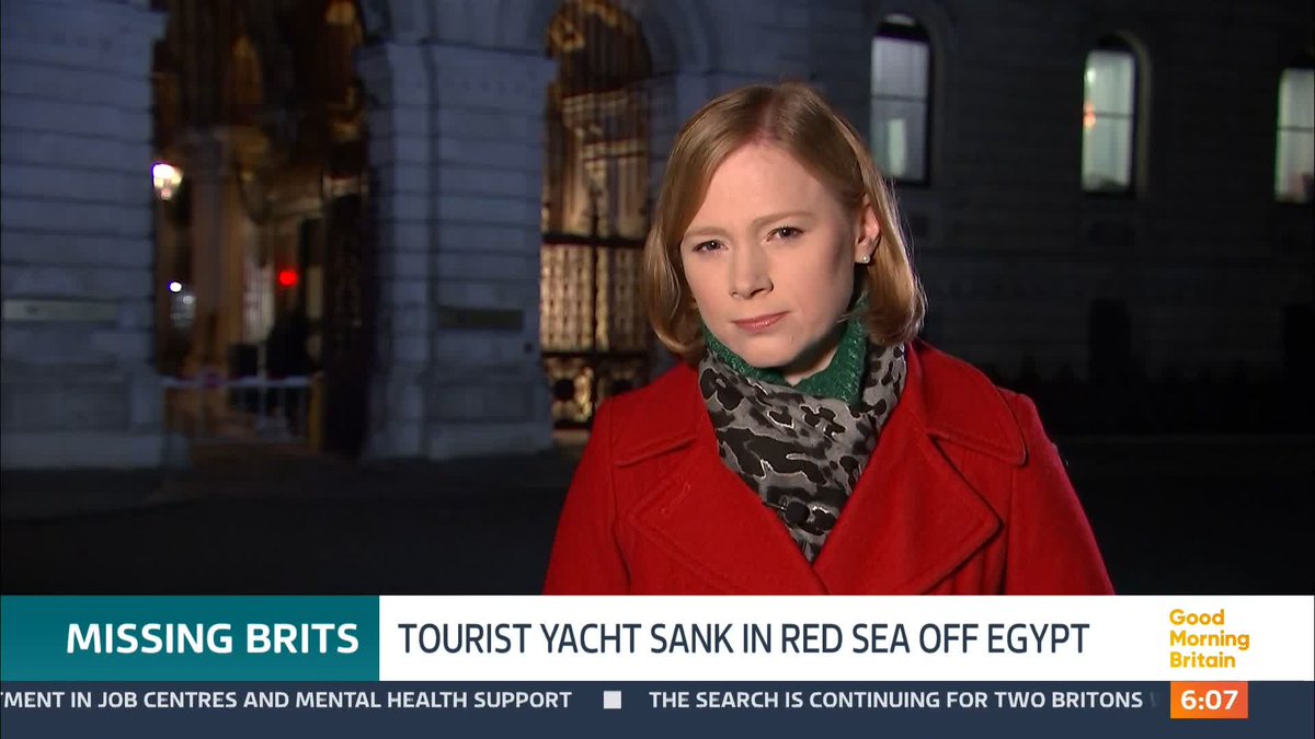 The search continues for two missing British tourists who are thought to have been on a boat that sank in the Red Sea. Survivors say a wave hit the vessel - called The Sea Story - causing it to capsize. Lorna Shaddick reports from the Foreign Office.