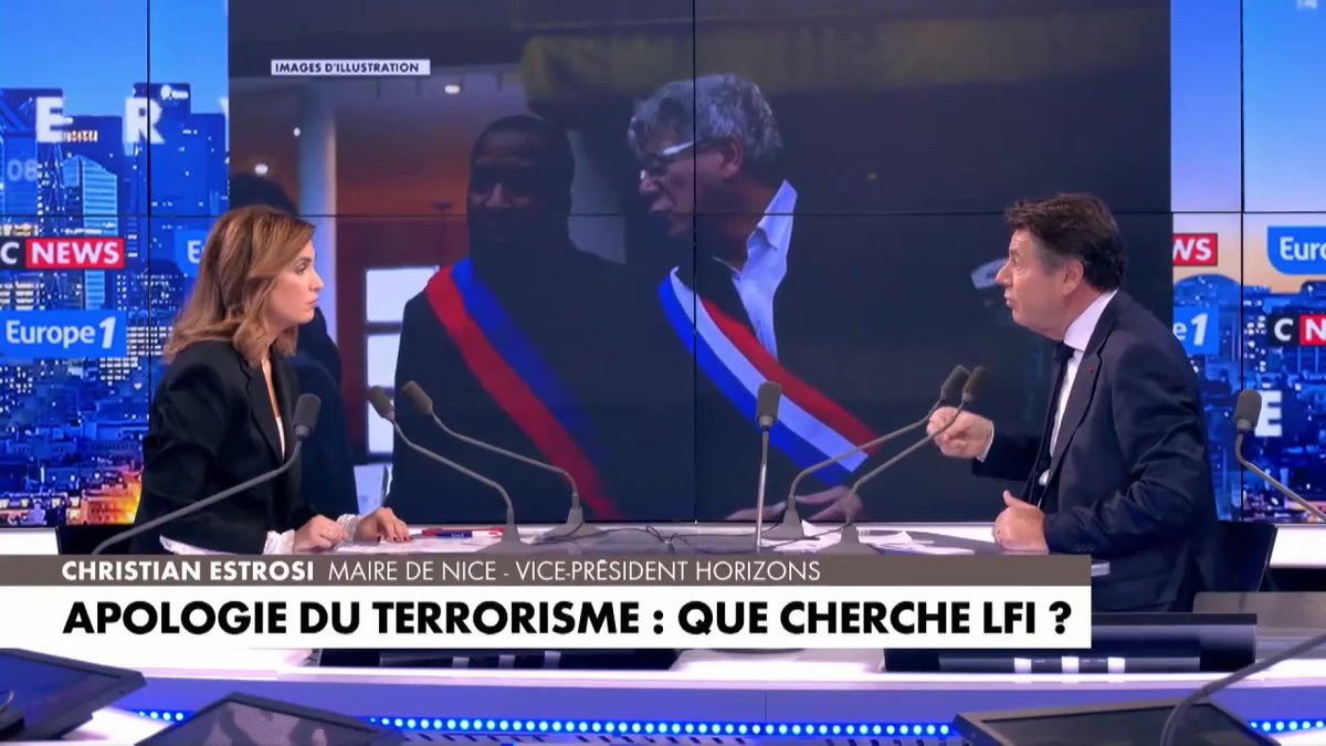 "Je vais déposer plainte pour intelligence avec l'ennemi et apologie du terrorisme contre Ugo Bernalicis et Éric Coquerel" affirme Christian Estrosi #LaGrandeITW #Europe1