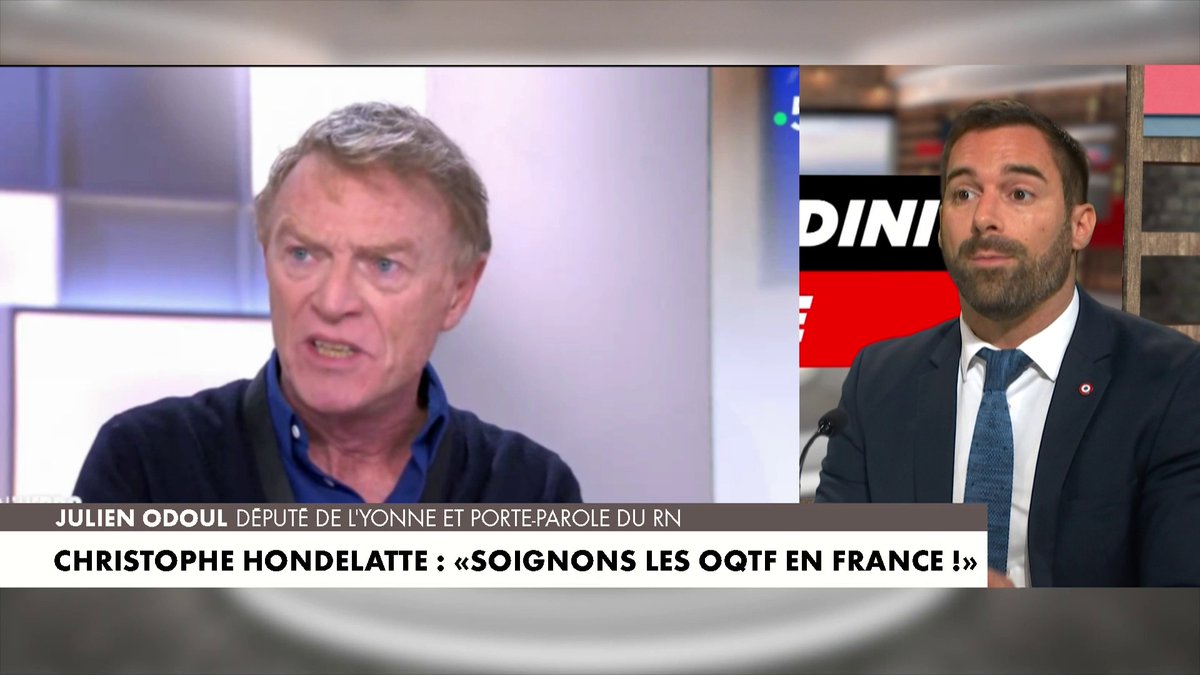 Julien Odoul, porte-parole du RN, après les propos polémiques de Christophe Hondelatte sur sa volonté de soigner les OQTF en France : «C'est le seul qui doit se faire soigner dans cette histoire pour gauchisme», dans #MorandiniLive