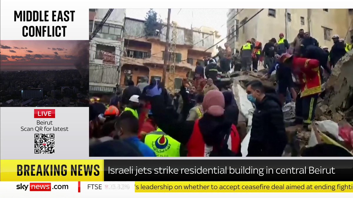 🇮🇱🇱🇧 | AHORA: Las últimas imágenes muestran las consecuencias del ataque aéreo israelí contra un edificio residencial en el centro de Beirut.