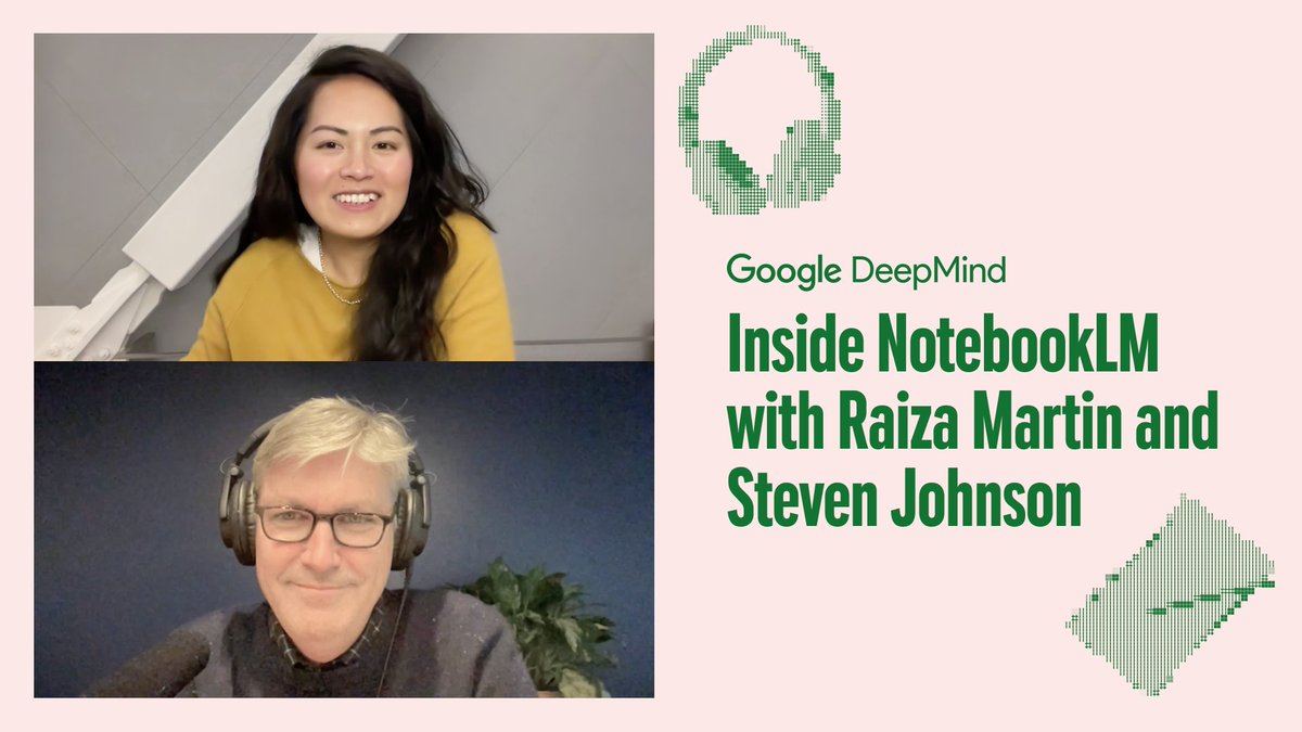 Transforming content into engaging audio conversations is just one feature of NotebookLM 🗣️ Steven Johnson and Raiza Martin from the Google Labs team believe it could be transformative for learning, research, and creative exploration too. Join host Professor Hannah Fry as she discusses this and more on the latest episode of Google DeepMind: The Podcast ↓ Timecodes: 00:00 Intro 03:05 Hannah’s PhD 04:23 Reactions to audio overviews 08:45 Origins of NotebookLM 10:42 Source grounding 14:05 A tool for writers 15:22 Journaling 17:31 Why podcasts? 19:29 Evolution of audio generation technology 20:25 Interestingness 25:52 Soon to come capabilities 27:40 Hallucinations 29:09 Humor 32:00 Criticisms of the tools 39:10 Privacy 40:55 Future modalities 42:52 Limits of AI content creation 42:33 Hannah’s reflections