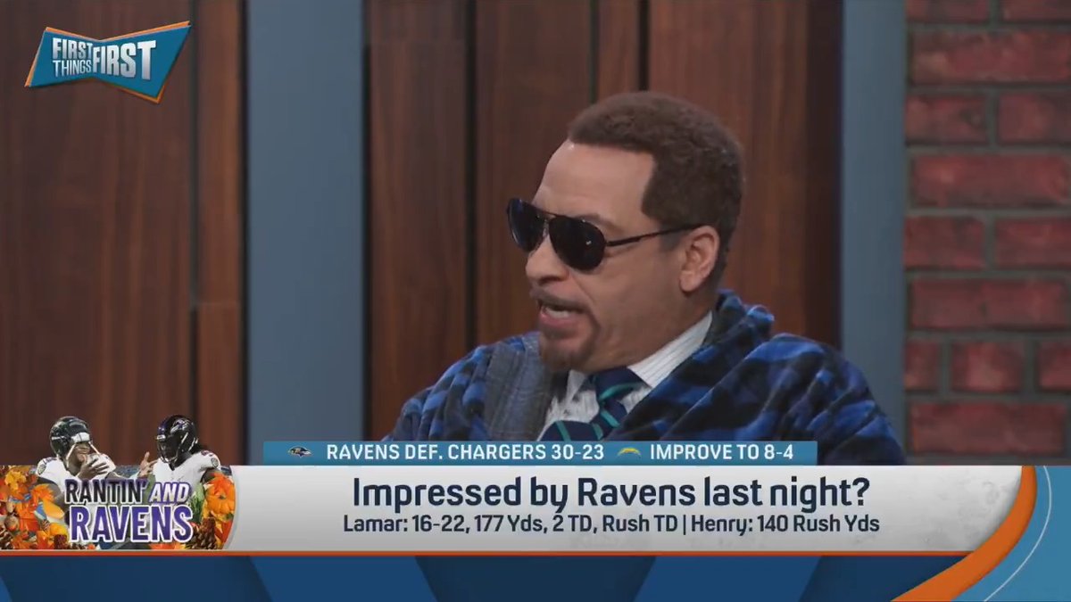 .Chris Broussard checks in following Ravens win over Chargers: "I love it when my boys go into somebody's home... A luxurious mansion like SoFi Stadium, and take over."