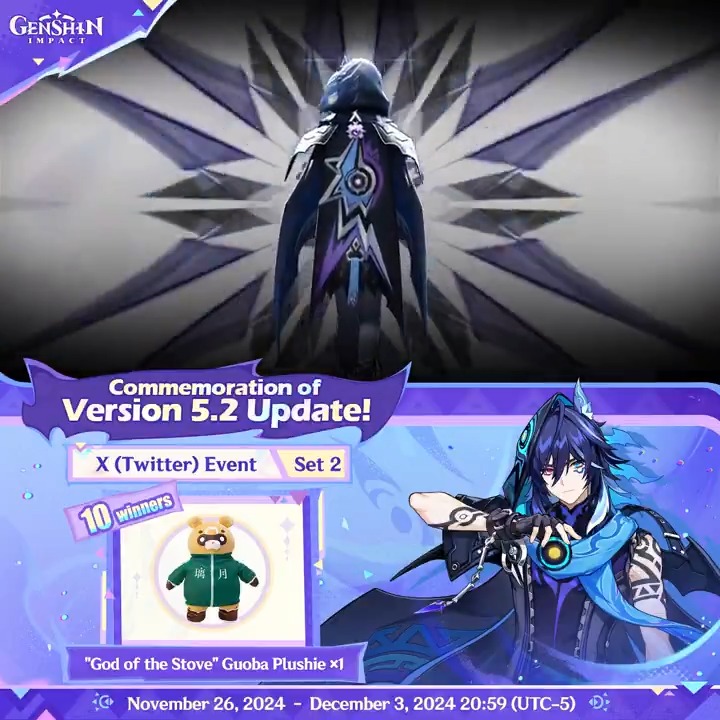 ✨Set 2✨ Commemoration of Version 5.2 Update 🎁Participate for a chance to win official merchandise. How to Participate: ① Follow Genshin Impact ② Retweet this post You can instantly check the event results here>>> #GenshinImpact