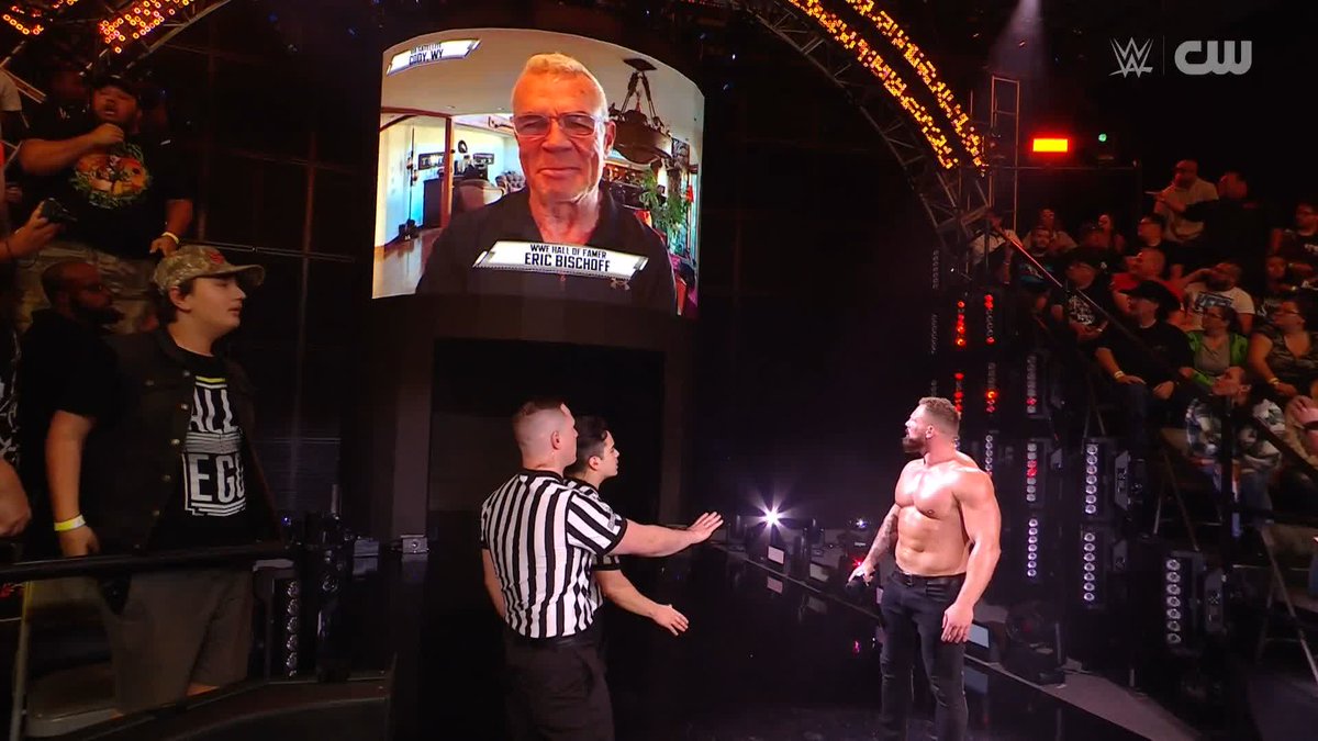 WHAT IS GOING ON?!? Eric Bischoff just interrupted Trick Williams and @RidgeWWE, and said he's coming to #WWENXT NEXT WEEK! 🤯