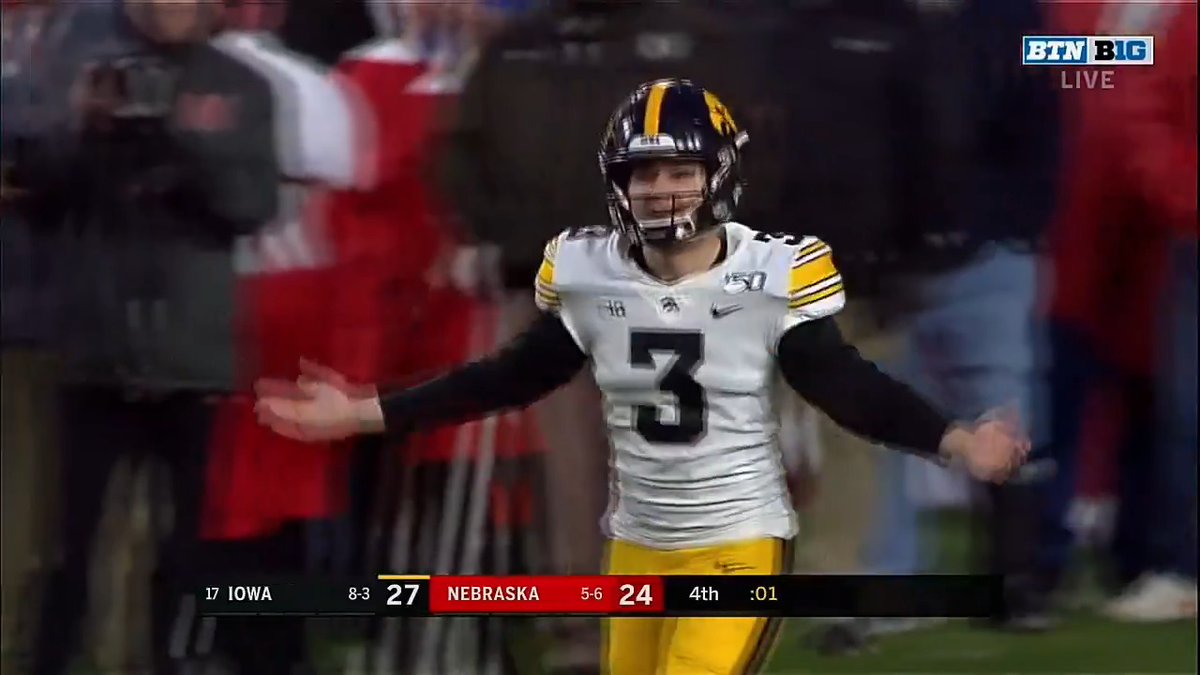 ▶️ 2018: Walk-off FG ▶️ 2019: Walk-off FG ▶️ 2020: Game-sealing strip sack ▶️ 2021: Game-sealing INT ▶️ 2022: Game-sealing INT ▶️ 2023: Walk-off FG The last six Iowa-Nebraska matchups have come down to the final seconds 😰 #B1GFootball