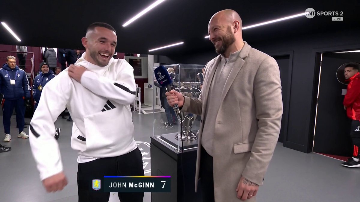 Never change, John McGinn 🤣 The Aston Villa midfielder couldn't help himself when Alan Hutton interviewed him 🎤🏴󠁧󠁢󠁳󠁣󠁴󠁿 📺 TNT Sports &amp; discovery+ UK