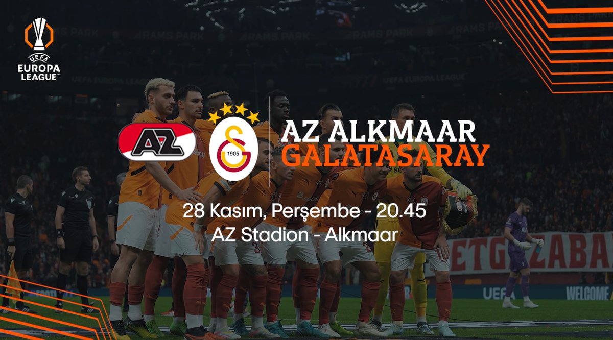 #BugünGünlerdenGALATASARAY 💪 🏆 UEFA Europa League 🗓 Lig Aşaması 5. Maç ⚽️ AZ Alkmaar 📅 28.11.2024 ⏰ 20.45 🏟 AZ Stadion 📲 #AZvGS