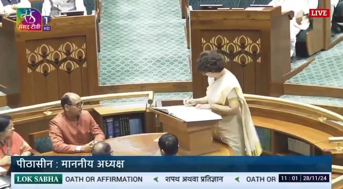Congress General Secretary Smt. Priyanka Gandhi Vadra ji takes the oath as a Member of Parliament from Wayanad. ๐New Delhi